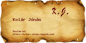Kolár Jónás névjegykártya